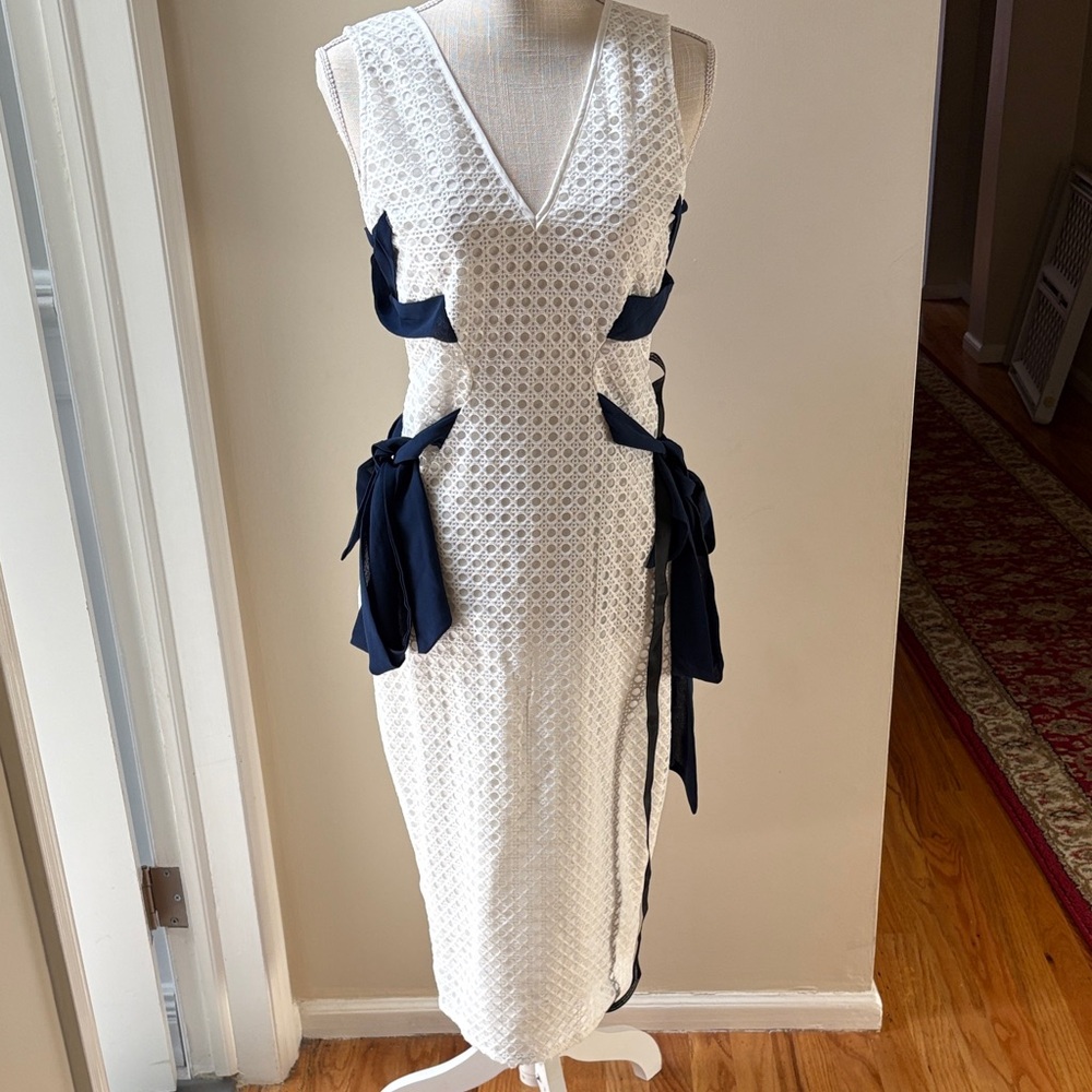 PrettyLittleThing White and Black Midi Dress